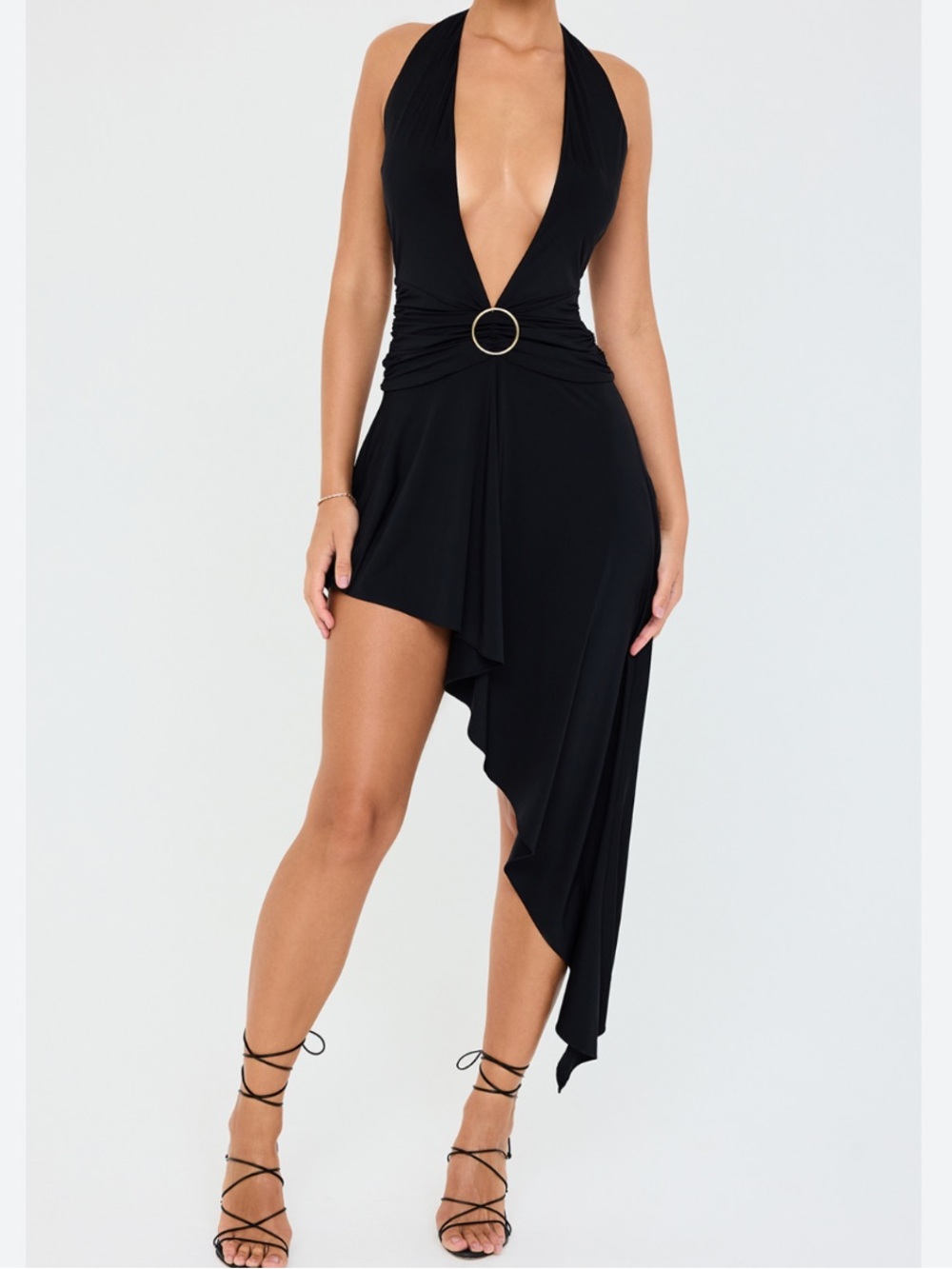 House of CB Mistress Rocks Black Plunge Asymmetric Dress New!